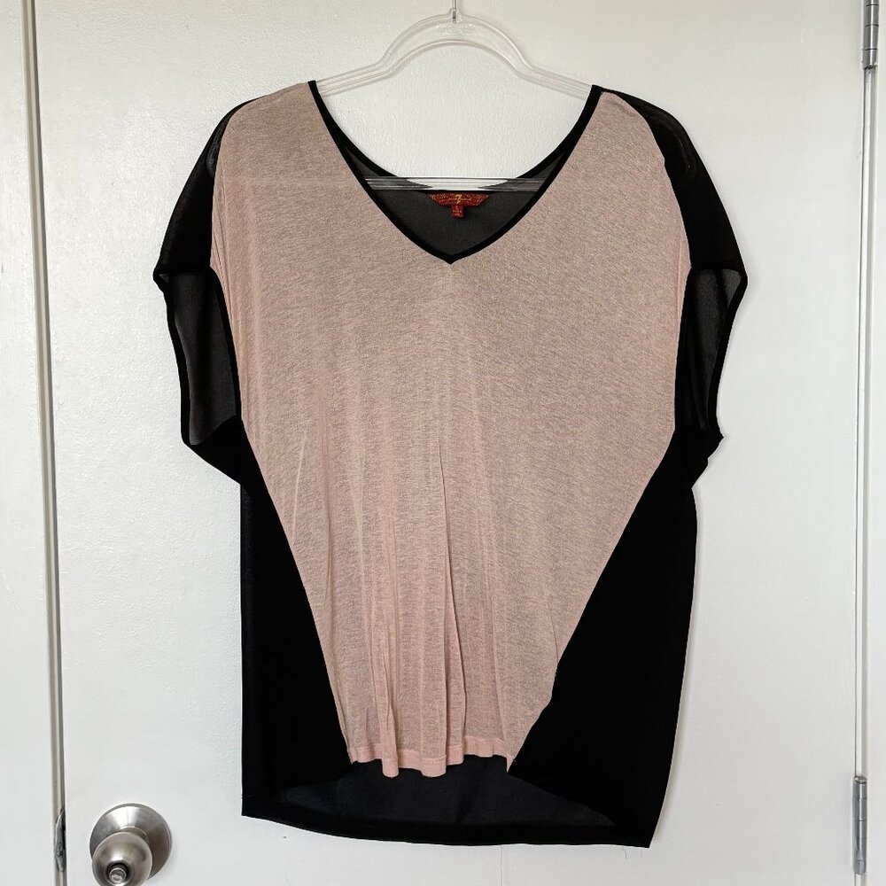 7 For All Man Kind | Sheer Black and blush Blouse